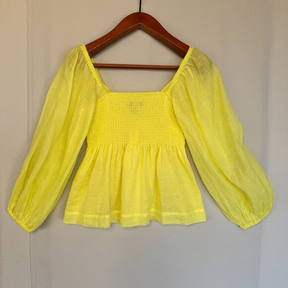 Banana Republic Yellow Ramie Gauze Twist Front Long Ballon Sleeve Peplum Blouse - Picture 9 of 17